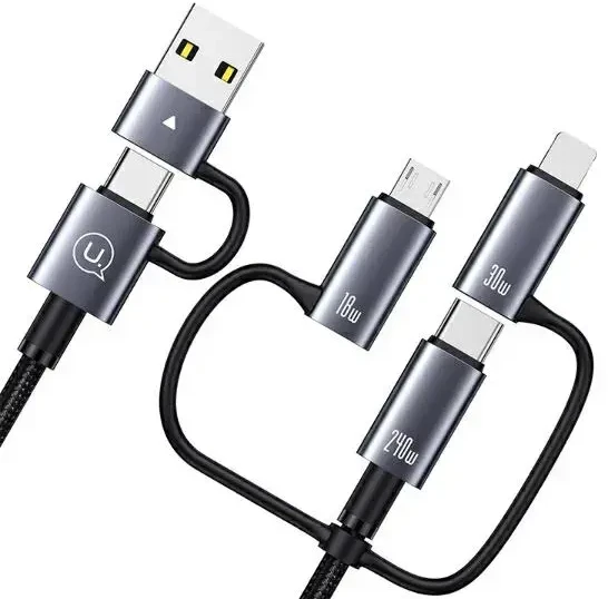 USAMS Kabelis 6in1 greitas įkrovimas 240W 2m duomenų kabelis su skaitmeniniu ekranu, aliuminio lydinys, Sufeng Series (SJ7