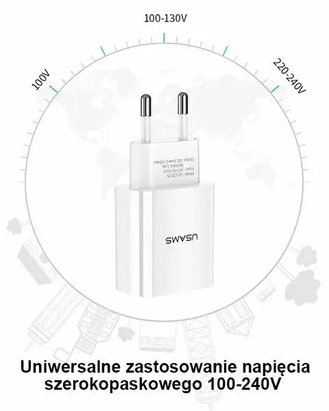 USAMS laidinis įkroviklis 1xUSB T18 2,1A(only head) balta/baltos spalvos Fast Charging CC075TC01