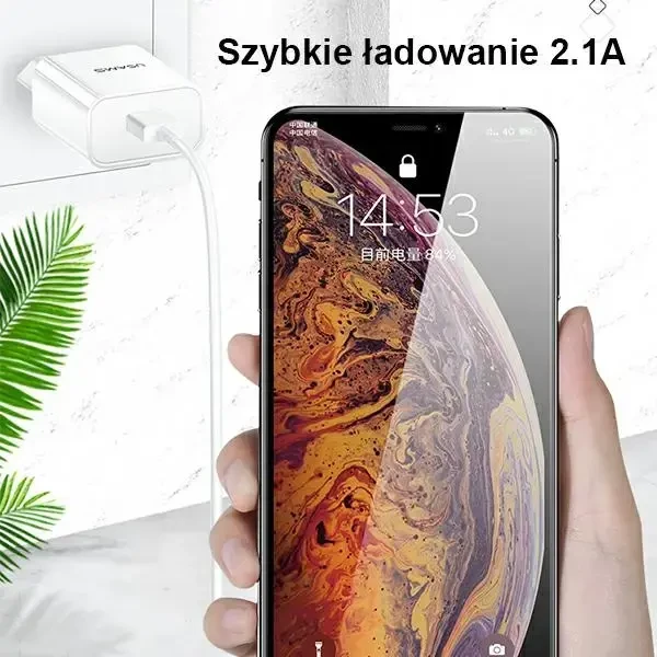 USAMS laidinis įkroviklis 1xUSB T18 2,1A(only head) balta/baltos spalvos Fast Charging CC075TC01