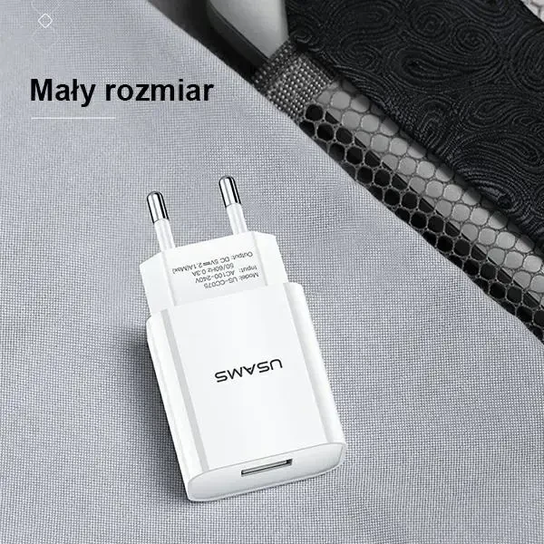 USAMS laidinis įkroviklis 1xUSB T18 2,1A(only head) balta/baltos spalvos Fast Charging CC075TC01