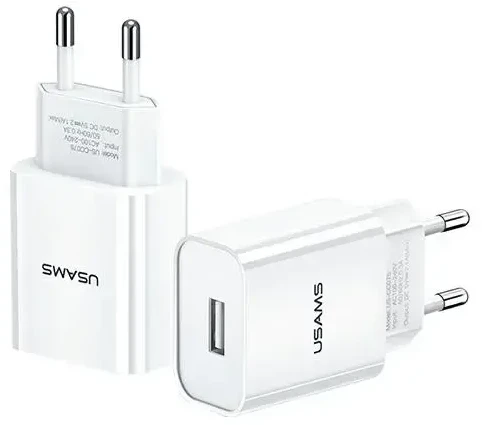 USAMS laidinis įkroviklis 1xUSB T18 2,1A(only head) balta/baltos spalvos Fast Charging CC075TC01