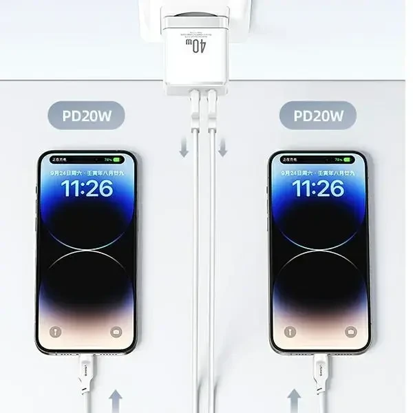 USAMS Laidinis įkroviklis 2xUSB-C T54 GaN 40W (only head) PD Fast Charging baltos spalvos CC172TC02 (US-CC172)