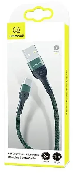 USAMS Braided U55 2A microUSB Kabelis žalios spalvos 1m SJ450USB02 (US-SJ450)