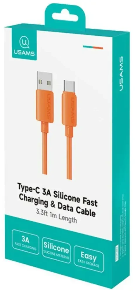 Kabelis USAMS U98 3A Silicone Fast Charging USB-C juodos spalvos