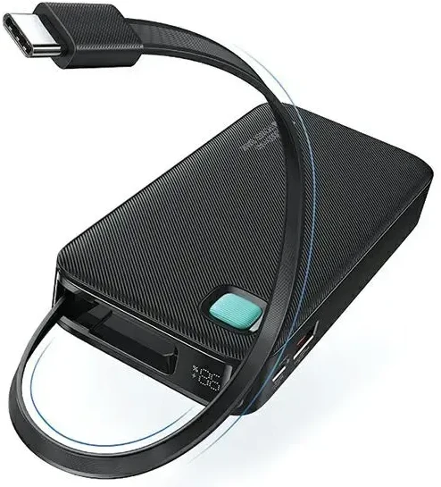 USAMS nešiojama baterija su ištraukiamu USB-C laidu, 10000 mAh PD 20W greito įkrovimo XY serija, baltos spalvos