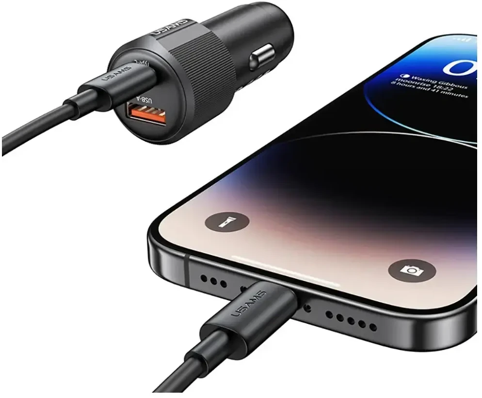 Automobilinis įkroviklis USAMS YT Series CC283 60W 1xUSB-A 1xUSB-C juodas