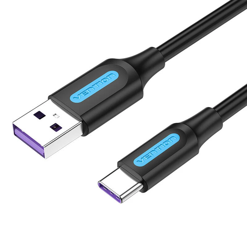 Vention USB 2.0 A į USB-C 5A kabelio ventiliacija CORBI 3m juodas PVC