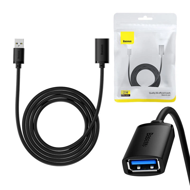 USB 3.0 prailginimo kabelis Baseus vyris į moterišką, AirJoy serija, 2m (juodas)