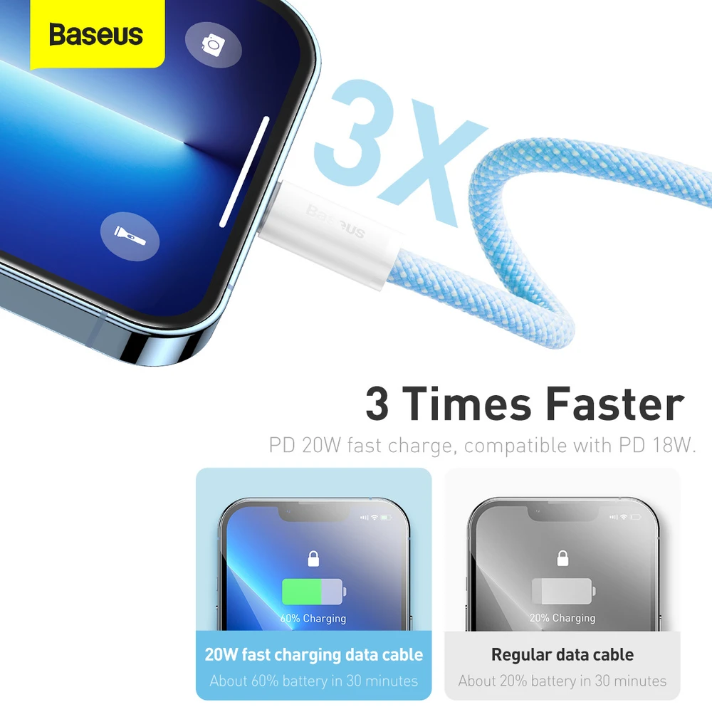 Baseus Dynamic Series USB-C - Lightning kabelis 20W 1m – Mėlynas