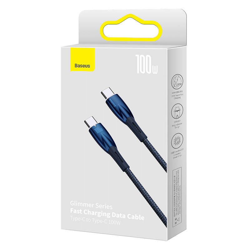 Baseus Glimmer USB-C - USB-C kroviklis, 100W, 2m (kék)