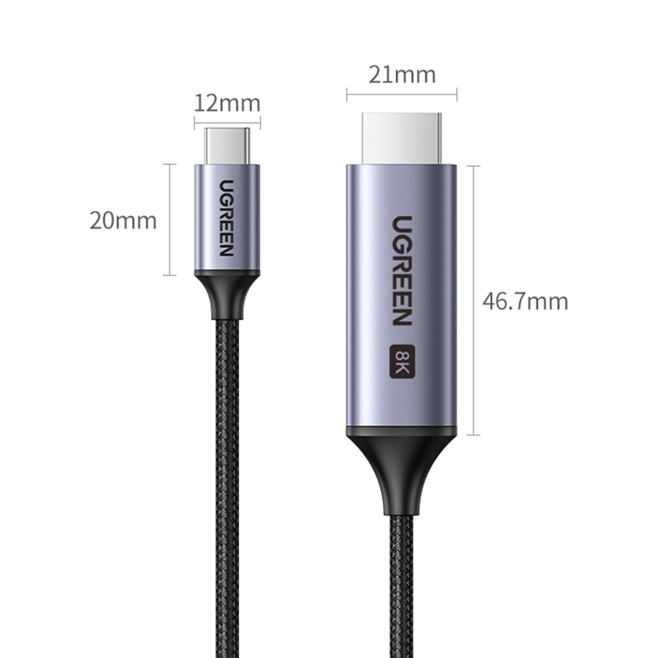 USB C – HDMI 2.1 8K 60 Hz kabelis 1,5 m Ugreen CM565 – pilkas