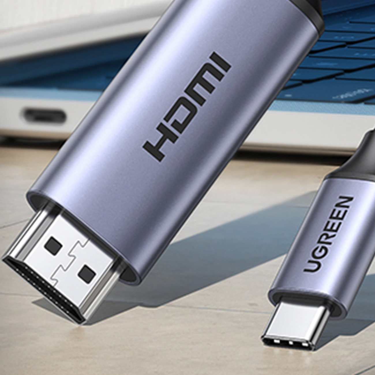USB C – HDMI 2.1 8K 60 Hz kabelis 1,5 m Ugreen CM565 – pilkas