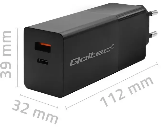 Įkroviklis - Qoltec 52382 GaN 100W PD USB Type-C ir A Juodas