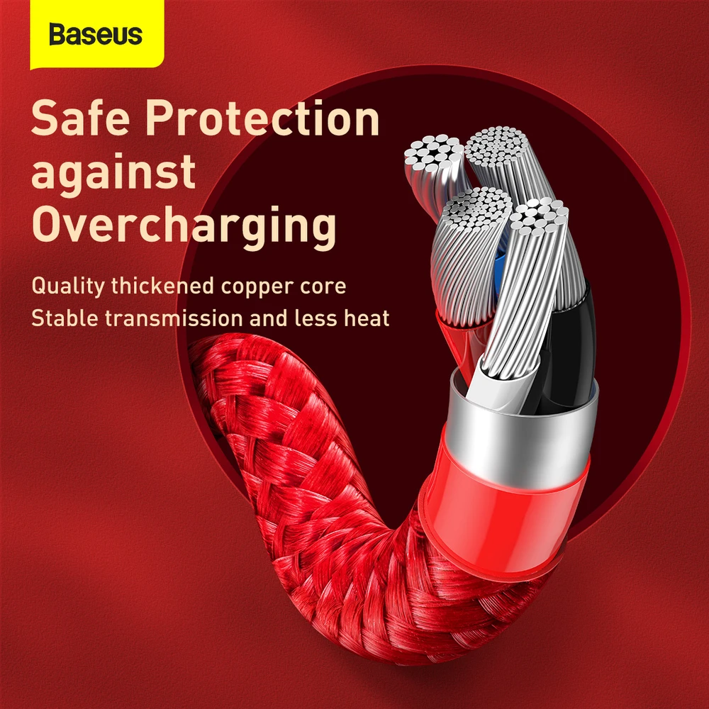 Baseus kabelis Year of the Tiger 3 in 1 – USB į Type C, Lightning, Micro USB – 3,5A 1,2 metras (CASX010009) raudonos spalvos