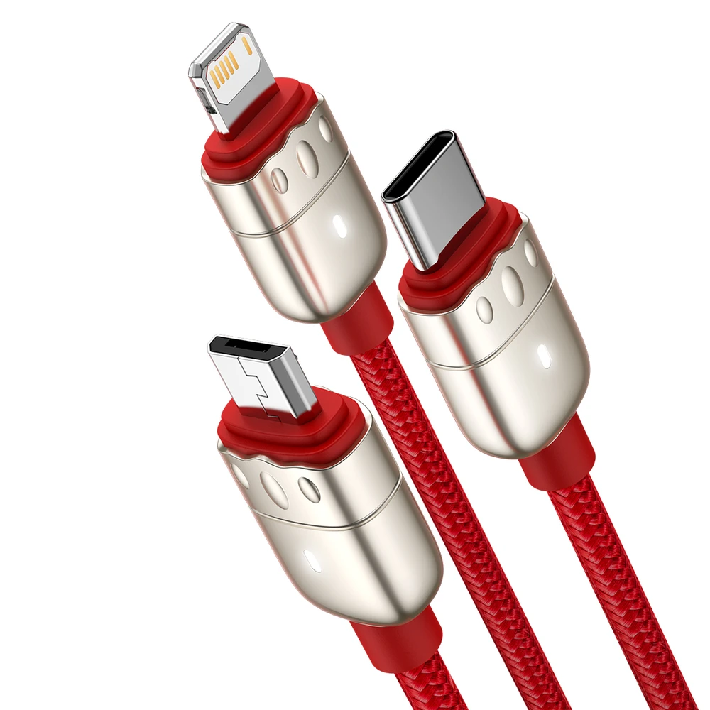 Baseus kabelis Year of the Tiger 3 in 1 – USB į Type C, Lightning, Micro USB – 3,5A 1,2 metras (CASX010009) raudonos spalvos