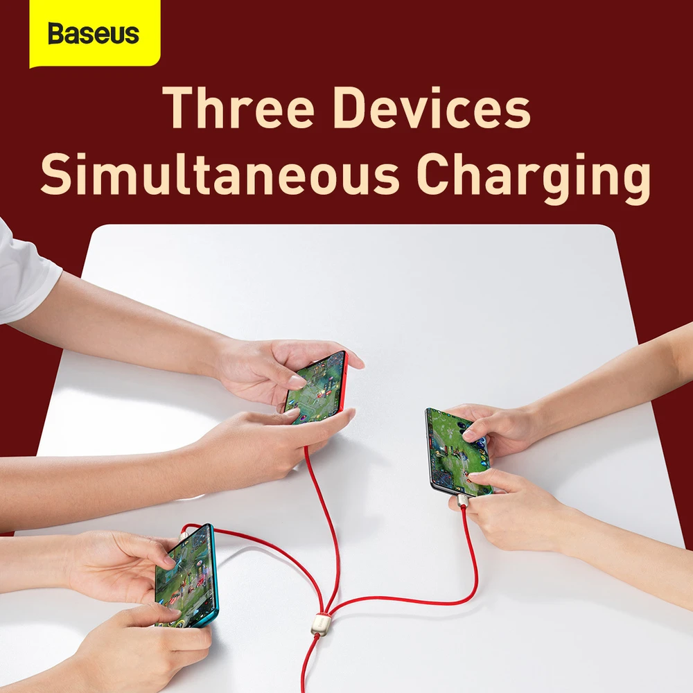 Baseus kabelis Year of the Tiger 3 in 1 – USB į Type C, Lightning, Micro USB – 3,5A 1,2 metras (CASX010009) raudonos spalvos