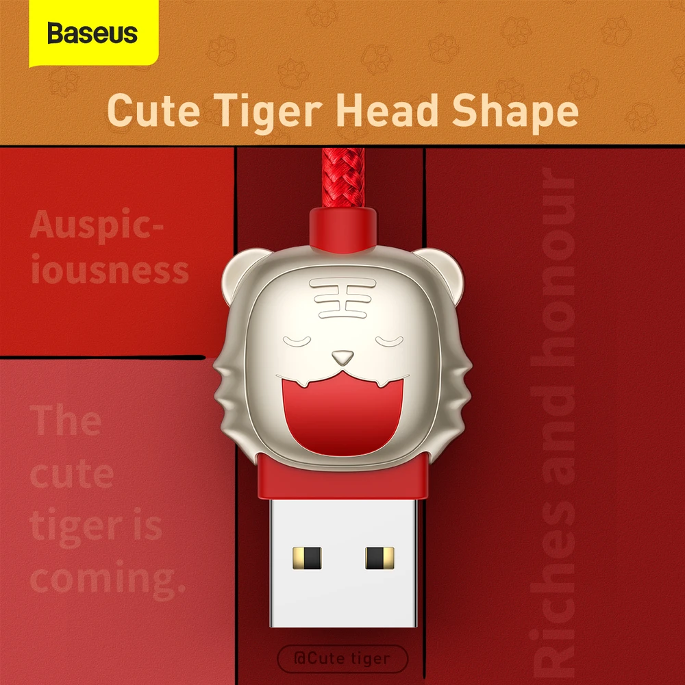 Baseus kabelis Year of the Tiger 3 in 1 – USB į Type C, Lightning, Micro USB – 3,5A 1,2 metras (CASX010009) raudonos spalvos