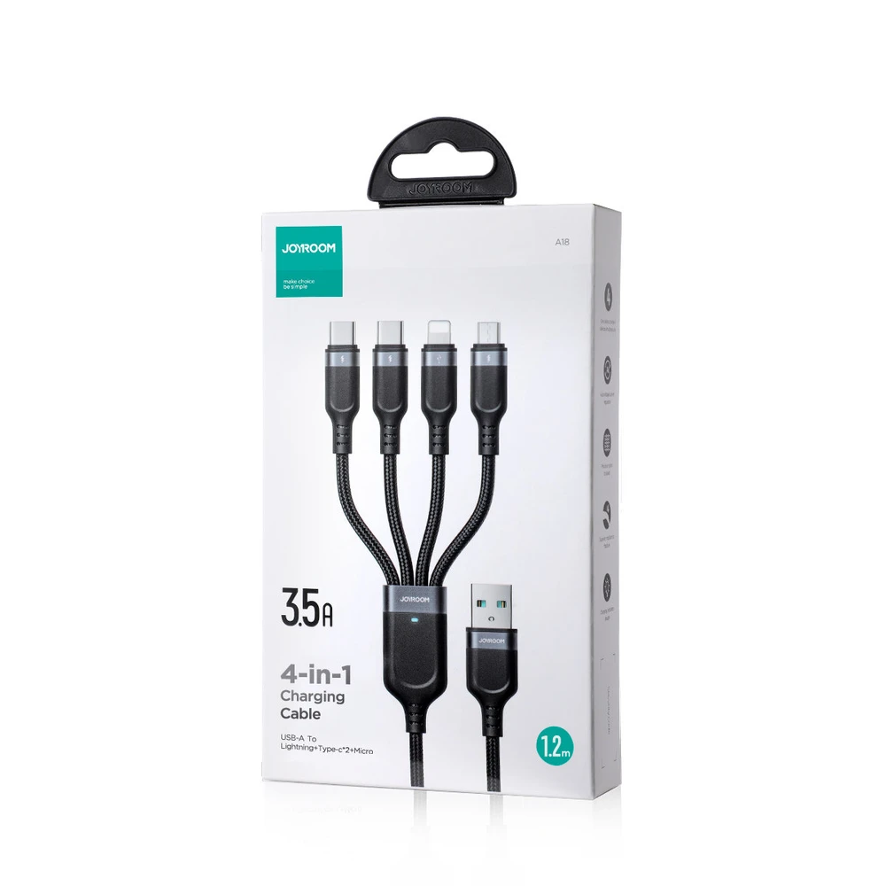 USB kabelis Joyroom S-1T4018A18, 4 in 1, 3.5A / Kabelis 1.2 m (juodas)