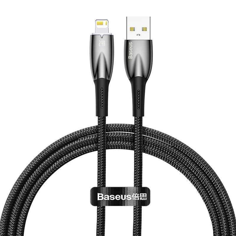 USB laidas, skirtas Lightning Baseus Glimmer Series, 2.4A, 1m (juodas)