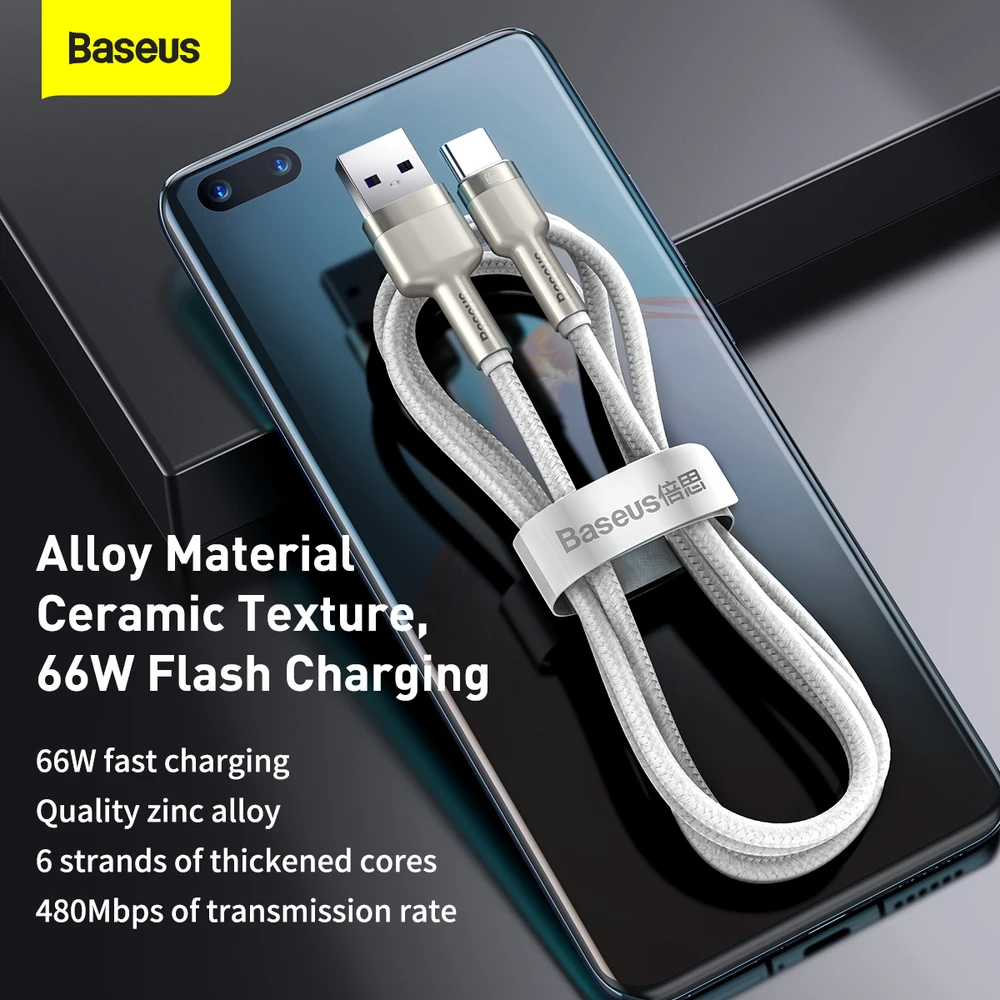Baseus Cafule USB-USB-C kabelis 66W 2m - Baltas