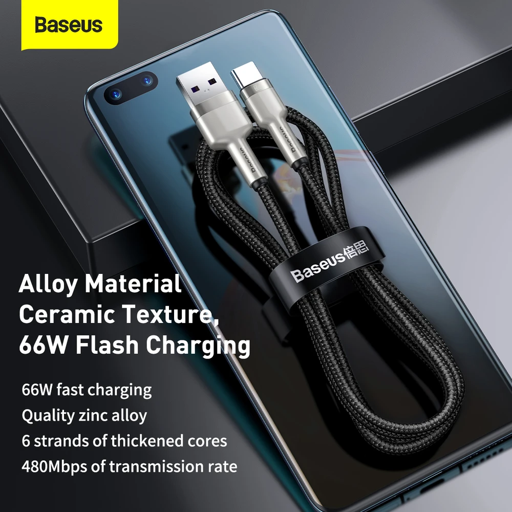 Kabelis USB A - USB C, 1.0m 66W (netinka iPhone 15 įkrovimui) Cafule BASEUS
