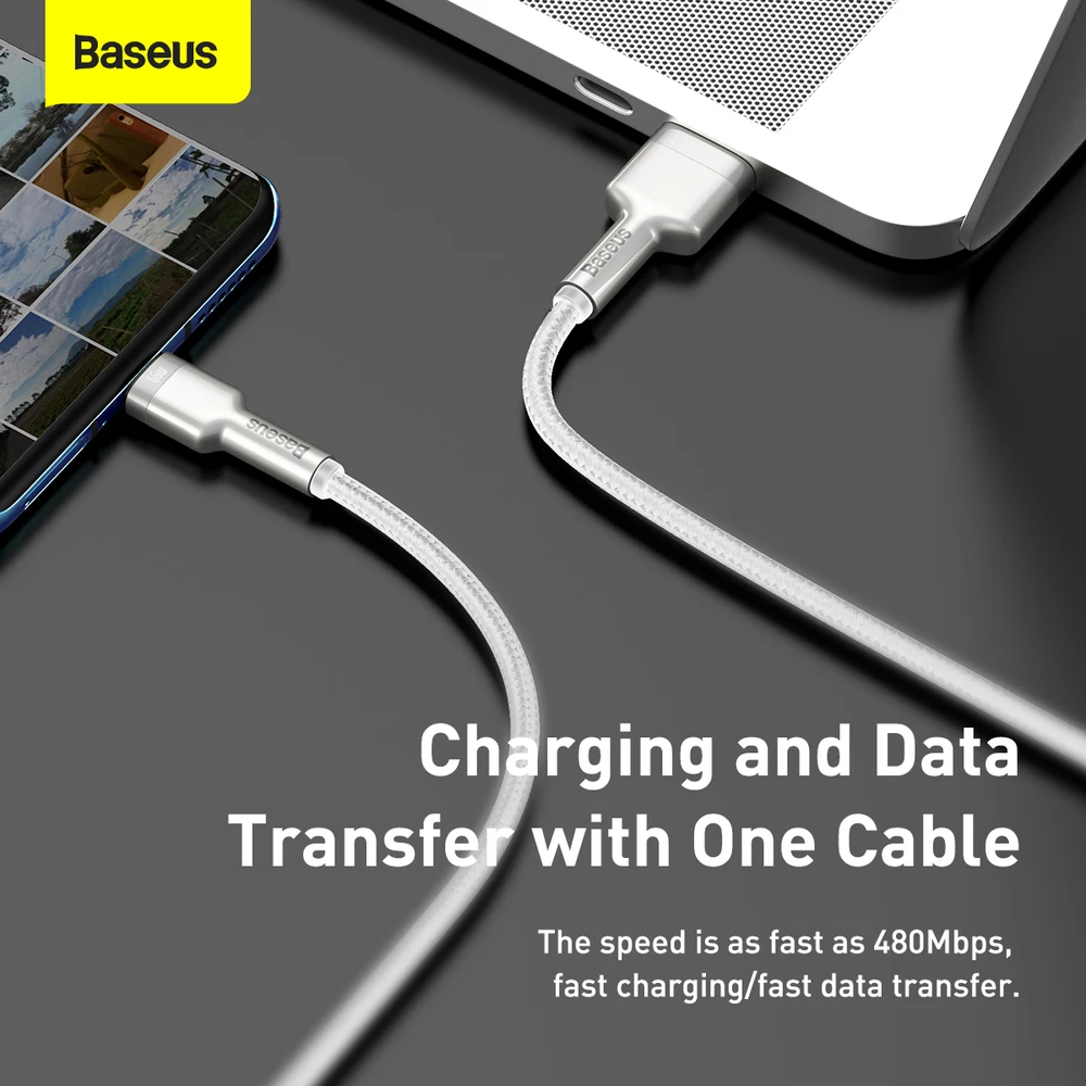 Baseus Cafule USB-USB-C kabelis 66W 2m - Baltas