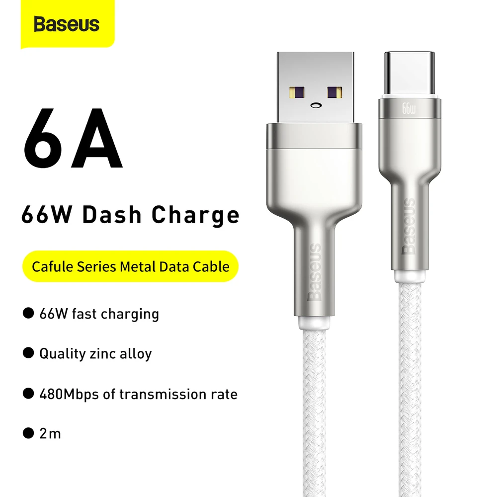 Baseus Cafule USB-USB-C kabelis 66W 2m - Baltas