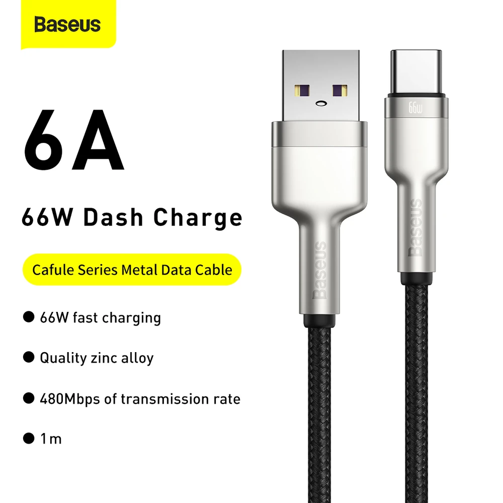 Kabelis USB A - USB C, 1.0m 66W (netinka iPhone 15 įkrovimui) Cafule BASEUS