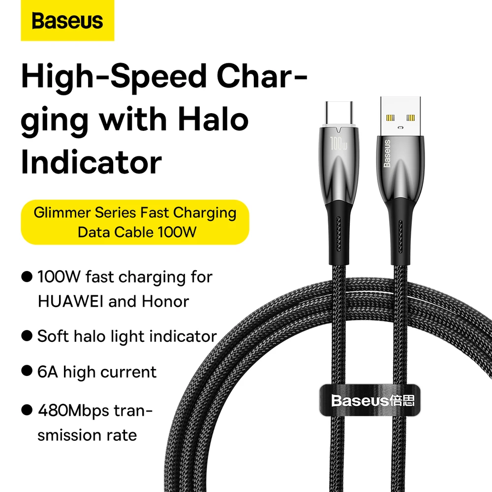 USB laidas, skirtas USB-C Baseus Glimmer serijai, 100 W, 1 m (juodas)