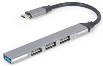 USB-C 4 prievadų šakotuvas, pilko metalo korpusas