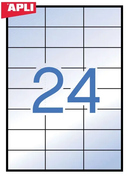 Lipnios etiketės Apli, A4, 70x37mm, 24 etiketės lape, matinės, 20 lapų, skaidrios