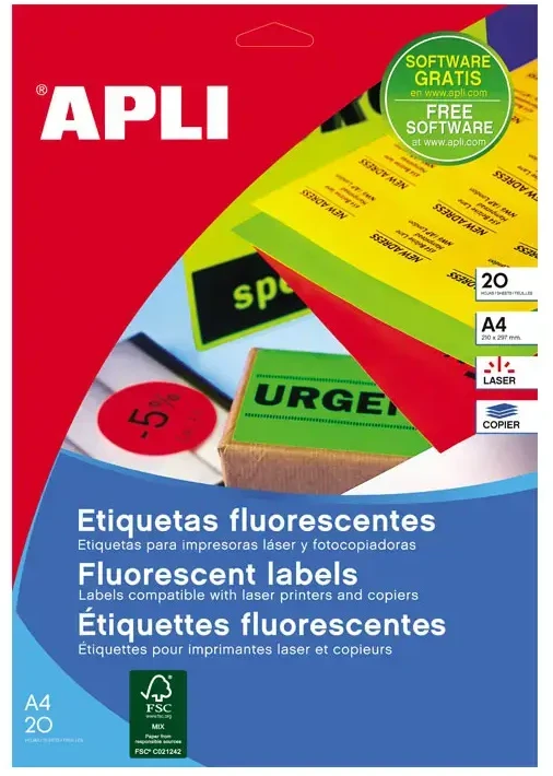 Klijai / Etiketės Apli 99,1 x 67,7 mm Geltona A4 20 Paklodės
