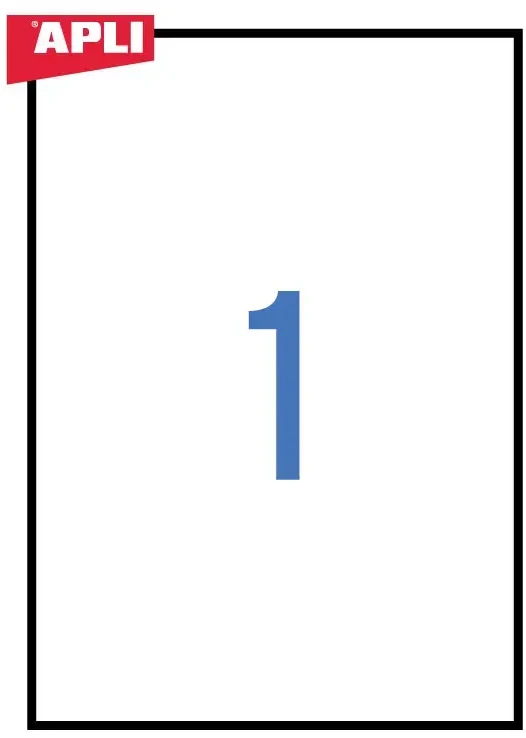 Lipnios etiketės Apli, A4, 210x297mm, 1 etiketė lape, 100 lapų, baltos spalvos
