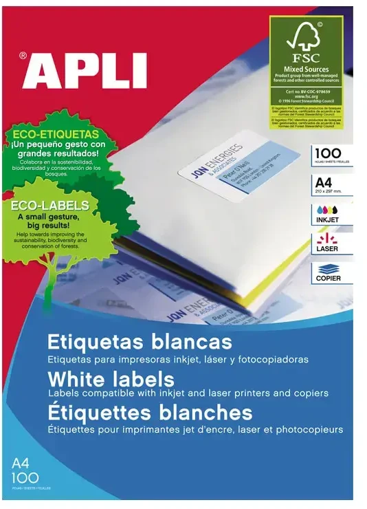 Uzlīmes APLI ILC ar izmēru 210x297mm, 25 loksnes/1 uzlīme loksnē (10819)