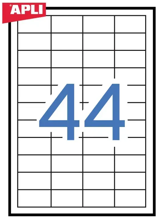 Lipnios etiketės Apli, A4, 48.5×25.4mm, 44 etiketės lape, 100 lapų