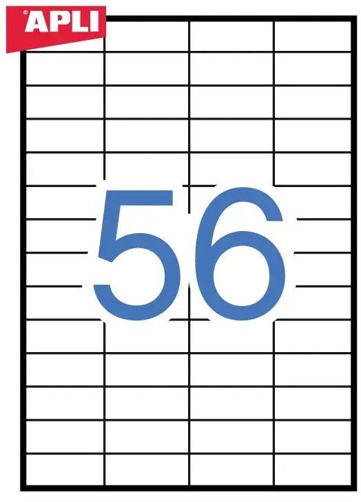 Lipnios etiketės Apli, A4, 52.5×21.2mm, 56 etiketės lape, 100 lapų, baltos spalvos