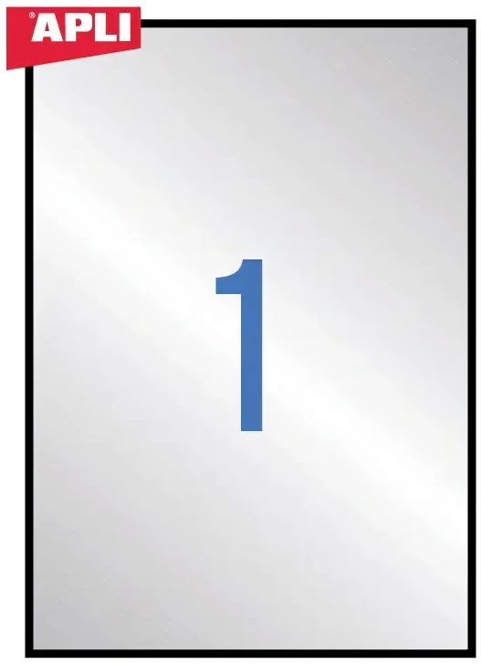Lipnios etiketės Apli, A4, 210x297mm, 1 etiketė lape, 20 lapų, sidabrinės spalvos