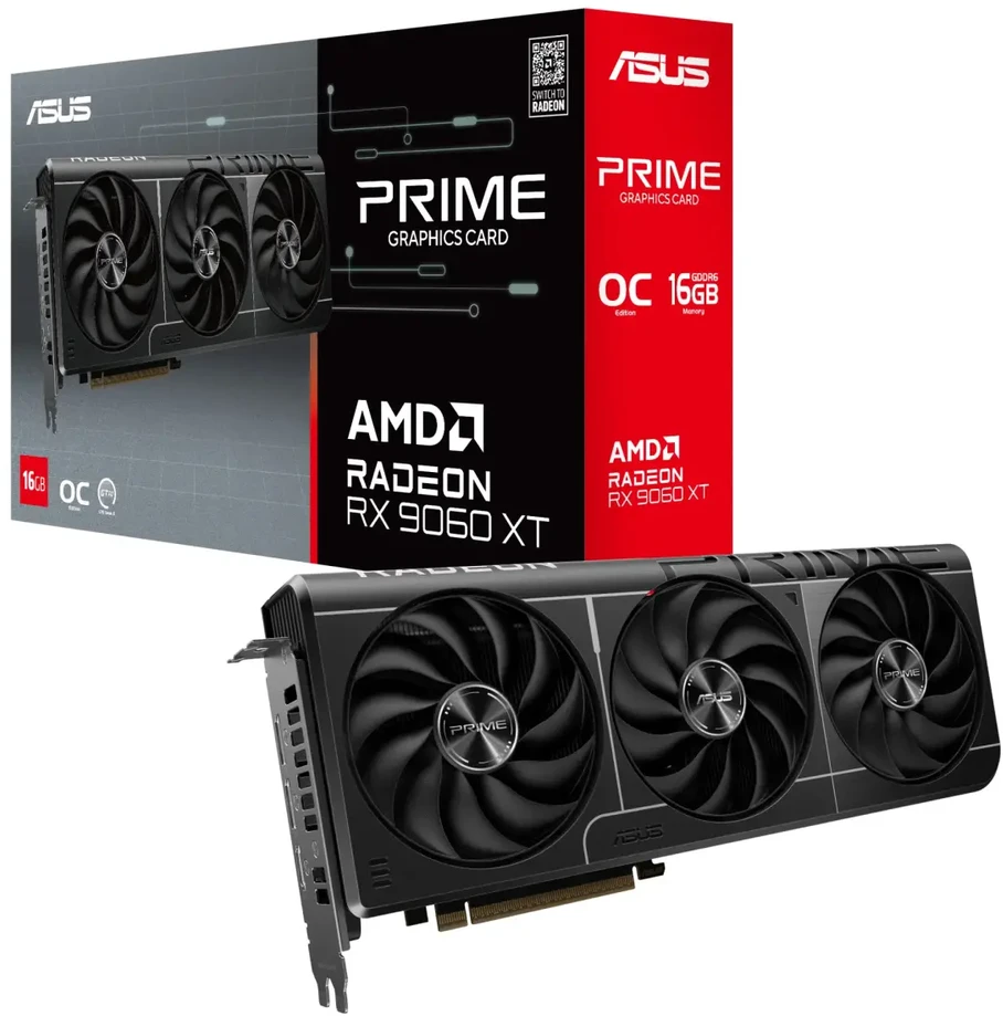 Vaizdo plokštė ASUS PRIME-RX9060XT-O16G Radeon RX 9060 XT 16 GB Grafikos plokštė Juodas