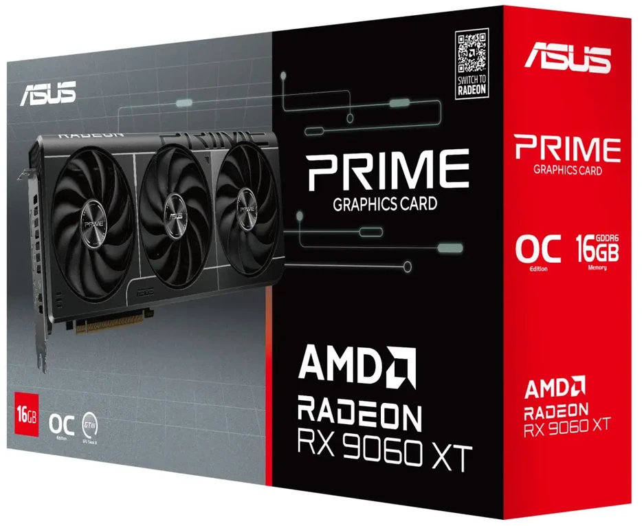 Vaizdo plokštė ASUS PRIME-RX9060XT-O16G Radeon RX 9060 XT 16 GB Grafikos plokštė Juodas
