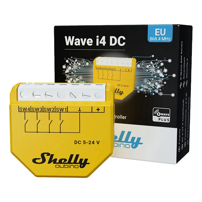 Shelly Qubino Wave i4 DC – keturių įėjimų Z-Wave™ valdiklis.