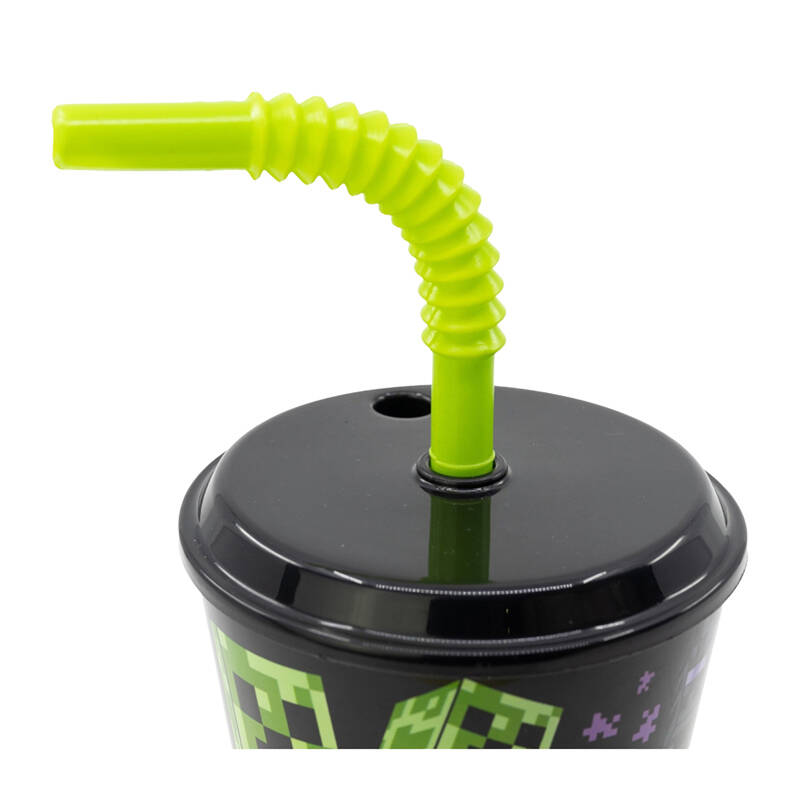 Stor Minecraft puodelis su šiaudeliais 430 ml