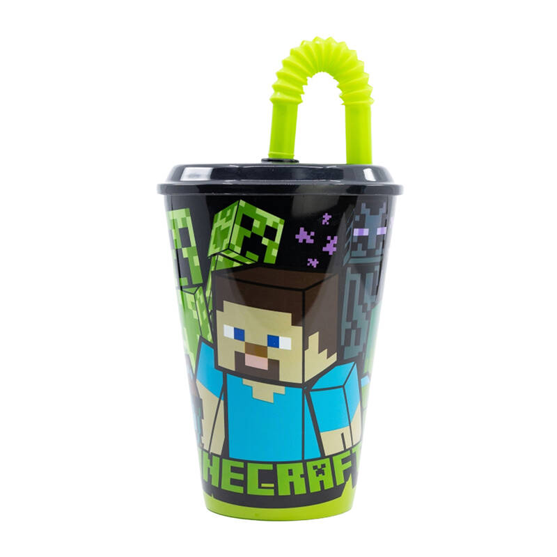 Stor Minecraft puodelis su šiaudeliais 430 ml