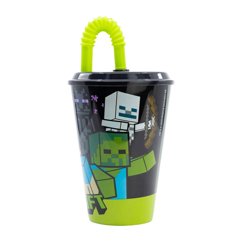 Stor Minecraft puodelis su šiaudeliais 430 ml