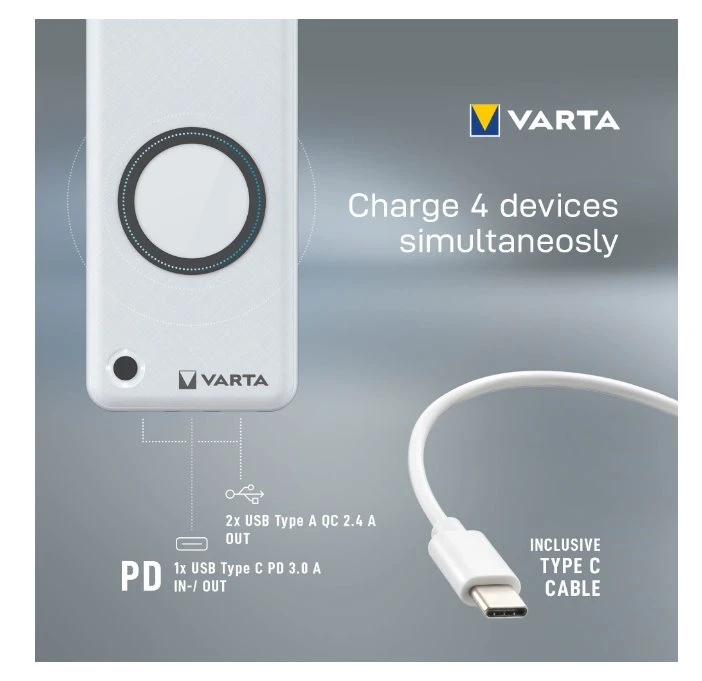 Varta Wireless Power bank-charger Energy 15000mAh 57908 išorinė baterija (powerbank)-pakrovėjas