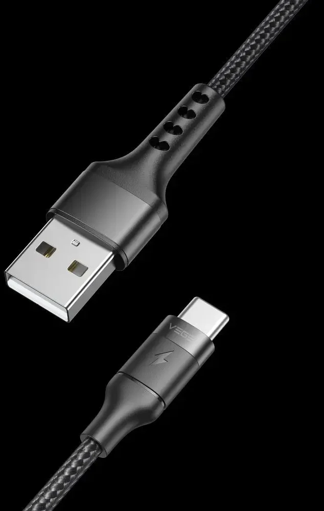 USB A tipo į USB C tipo laidas VEGER PD 5A 100W AC03 1,2 m juodas