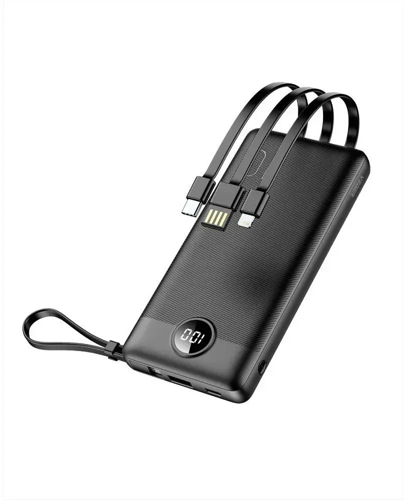 Išorinė baterija POWER BANK VEGER C10 10000mAh (USB,USB-A,Type-C,MicroUSB,lightning) juoda