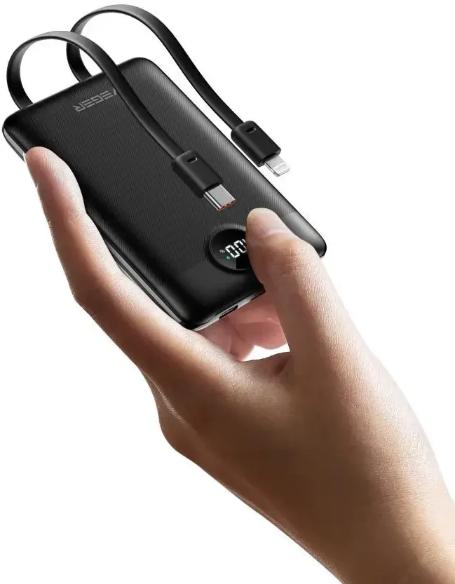 Nešiojamoji baterija Veger C11 (W1170) PD QC3.0 2A 22,5W 10000 mAh su integruotais laidais USB C / Lightning juodas