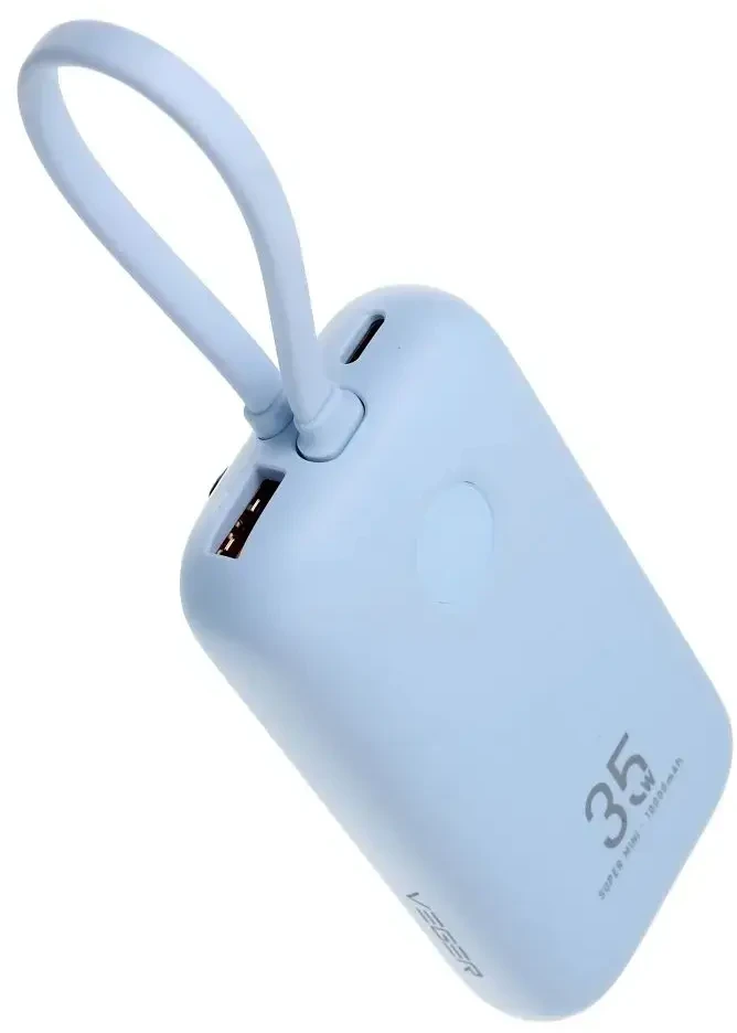 Nešiojamoji baterija Veger K1 (W1188) PD QC3.0 35W 10000 mAh su integruotu USB-C laidu / Lightning mėlynas