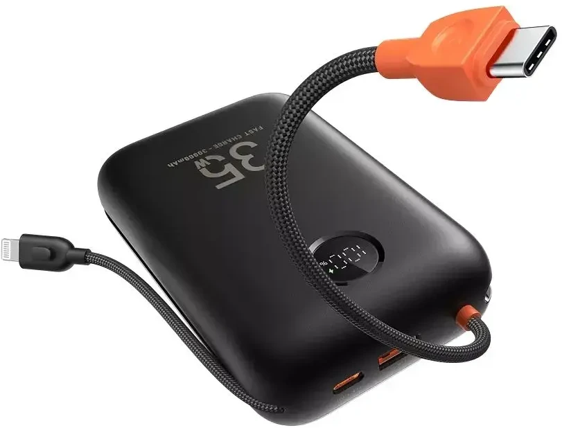 Powerbank Veger K3 (W3018) PD QC3.0 35W 30000 mAh with built-in Type C cables / Lightning juodas