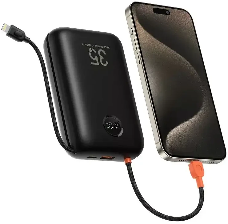 Powerbank Veger K3 (W3018) PD QC3.0 35W 30000 mAh with built-in Type C cables / Lightning juodas